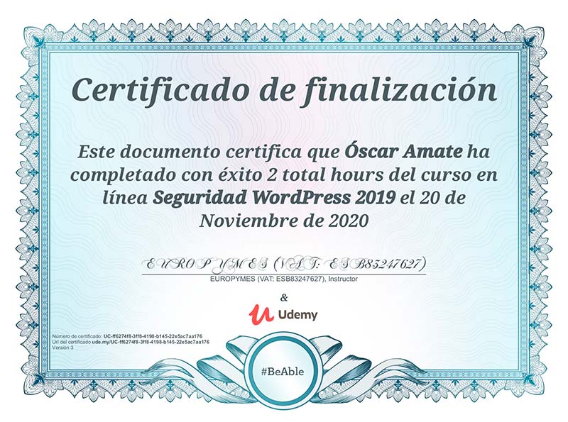 Seguridad WordPress 2019 - Diploma